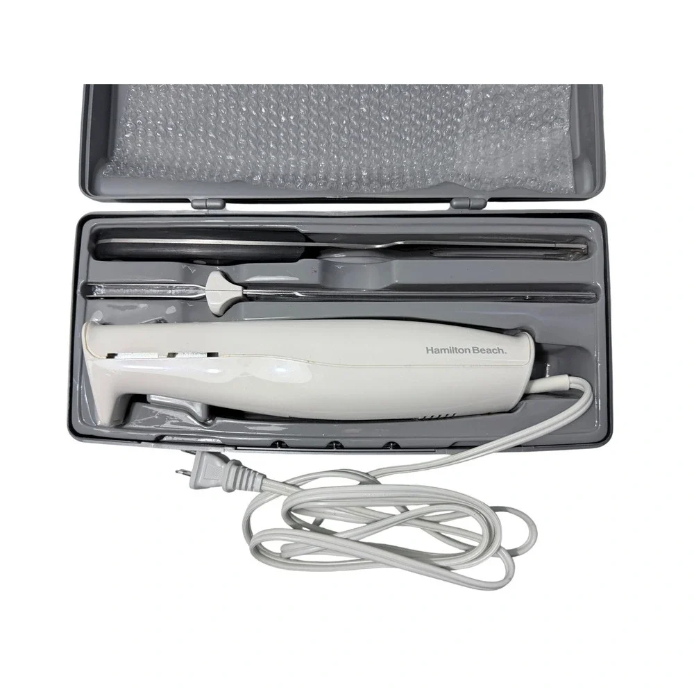 Hamilton Beach Carve'n Set Electric Knife Stainless Steel Blades Fork Case White